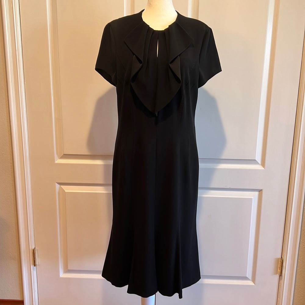 BASLER RUFFLE NECK BLACK DRESS